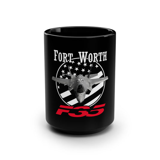 F-35 Fort Worth Black 15oz Mug — Military Jet Coffee Cup